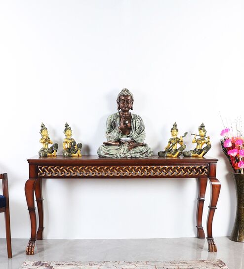 Lustrous Solid Wood Console Table in Brown Colour