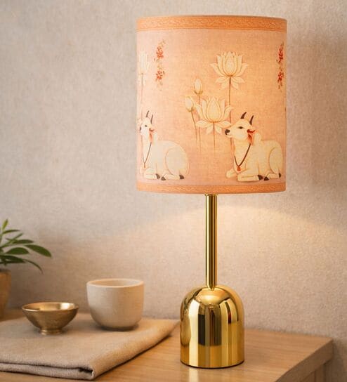 Luxe Dome Gold Table Lamp with Indian Art Shade