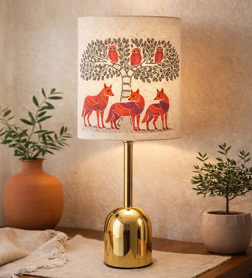 Luxe Dome Gold Table Lamp with Indian Art Shade