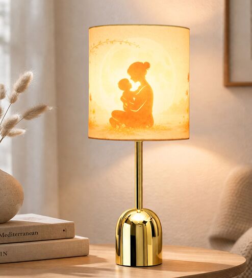 Luxe Dome Gold Table Lamp with Mother's Embrace Shade