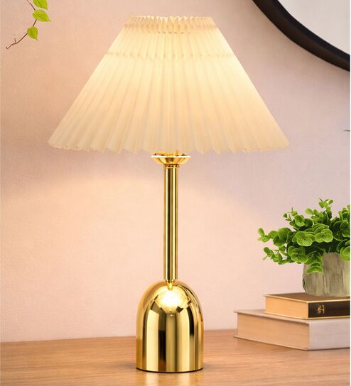 Luxe Dome Gold Table Lamp with Pleated Shade