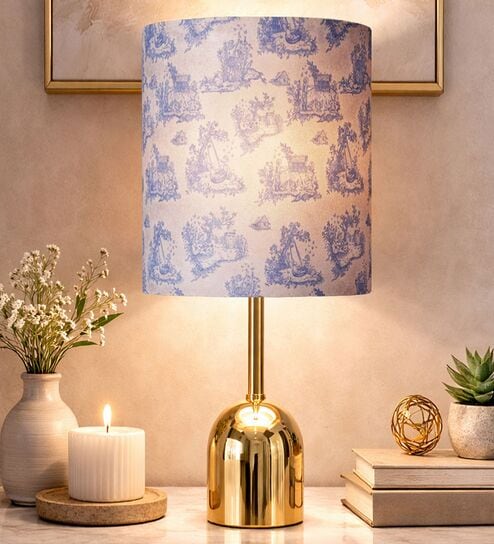 Luxe Dome Gold Table Lamp with Printed Shade