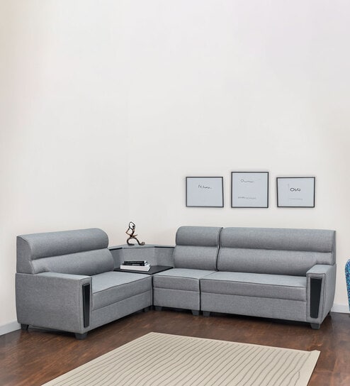 Luxe Fabric Corner Sofas In Grey Color