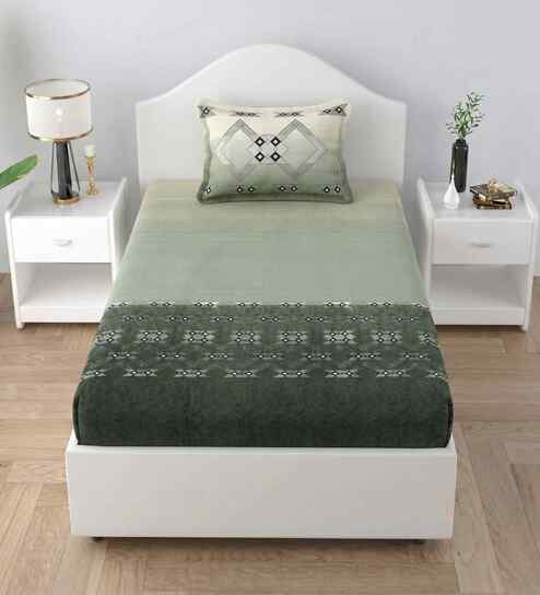 Luxe Green Autumn Delight Single 186 TC Cotton Bedsheet With 1 Pillow Cover