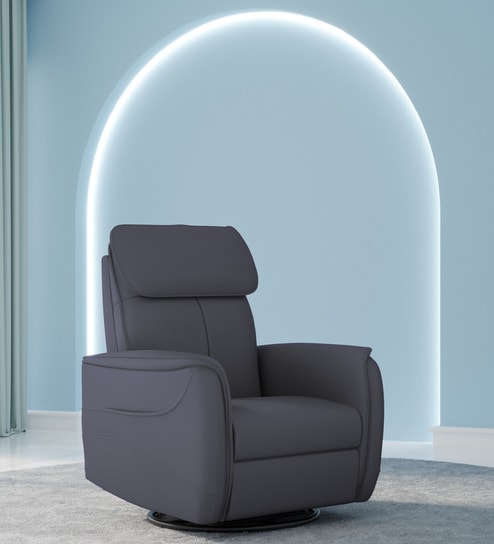 Luxe Leatherette 1 Seater Motorized Recliner With Massager & Rocking In Grey Colour