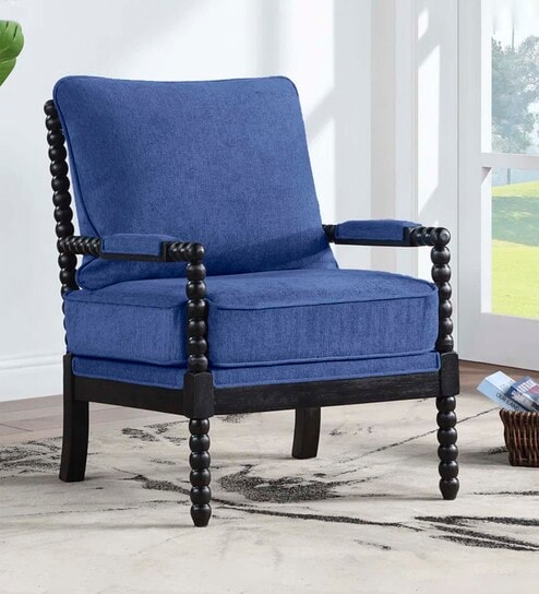 Luxe Linen Fabric Lounge Chair in Blue Colour