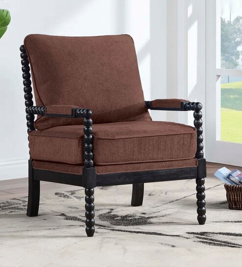 Luxe Linen Fabric Lounge Chair in Brown Colour