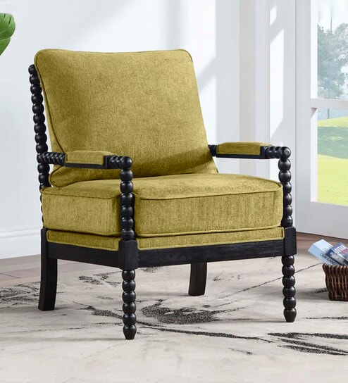 Luxe Linen Fabric Lounge Chair in Green Colour