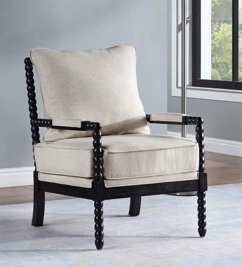 Luxe Linen Fabric Lounge Chair in Off White Colour