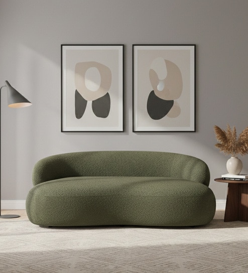 Luxe Lounge Boucle 3 Seater Sofa In Olive Green Colour