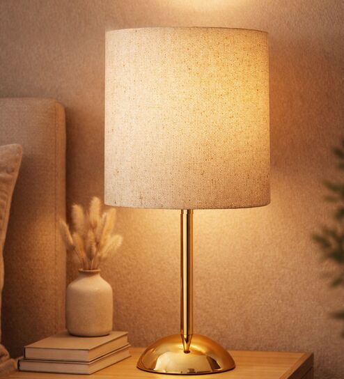 Luxe Round Gold Table Lamp with Fabric Drum Shade