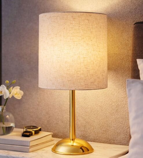 Luxe Round Gold Table Lamp with Fabric Drum Shade
