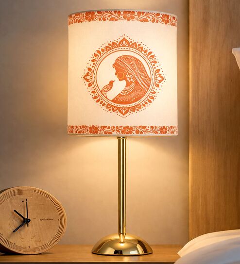 Luxe Round Gold Table Lamp with Indian Art Shade