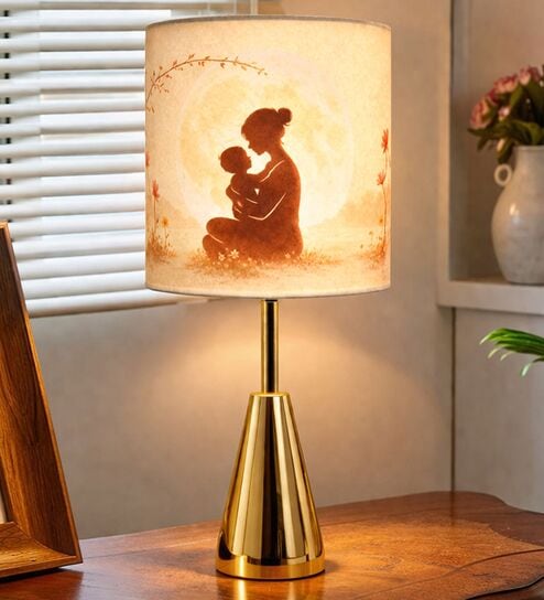 Luxe Round Gold Table Lamp with Mother's Embrace Shade