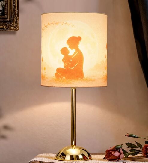 Luxe Round Gold Table Lamp with Mother's Embrace Shade