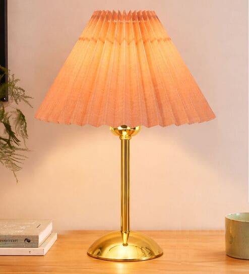 Luxe Round Gold Table Lamp with Pleated Shade