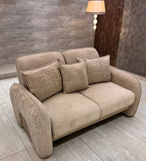 LuxeGold Chenille Fabric Two Seater Sofa in Beige Colour