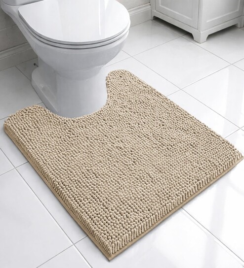 Beige Microfibre Chenille Contour  47x47 cm Bath Mat