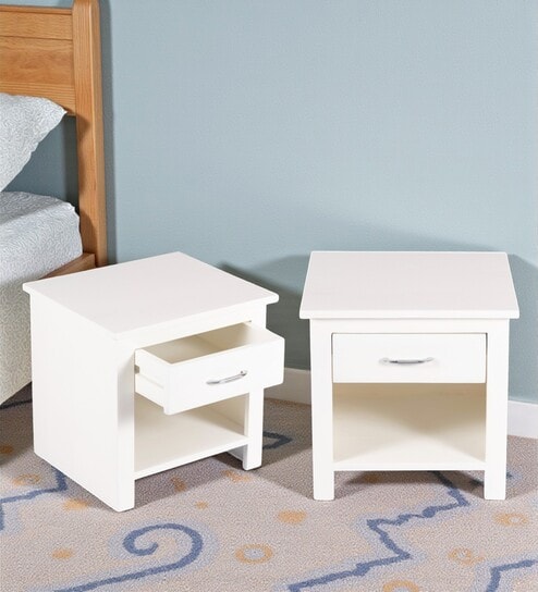 Luxnest Bedside Table Set Of 2 In White Enamel Finish