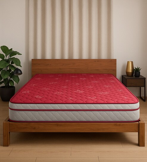 LUXURINO Pillow Top with ISPT TECHNOLOGY Red 10 Inch Bonnell Spring & PU Foam Single Size Mattress