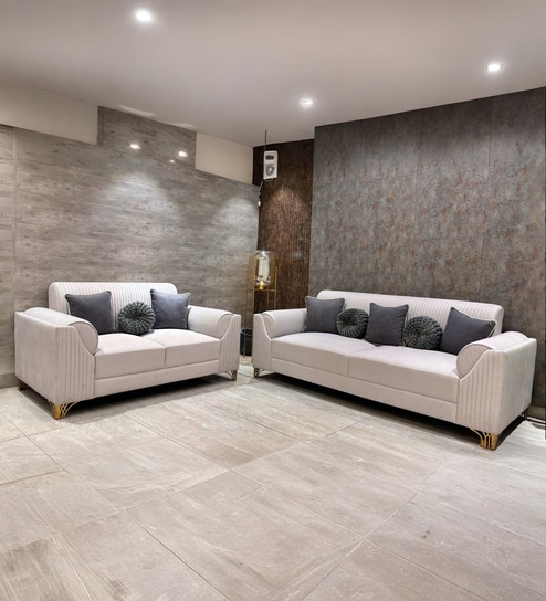 Luxurious Ribbed Suede 3+2 Sofa Set in Beige Colour