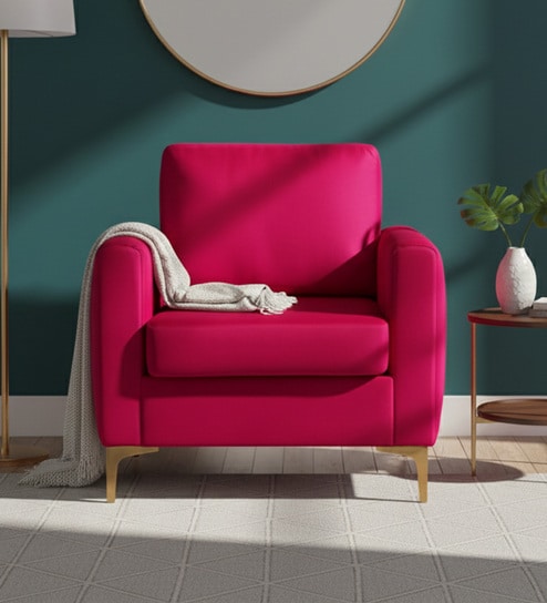 Luxurious Velvet Fabric Lounge Chair In Hot Pink Colour