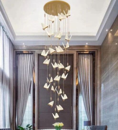 Luxury 22 Hanging Butterfly Chandelier IN BUILT LED TRIO COLOUR- (Height : 300 CM, DIAMETER : 60 CM)