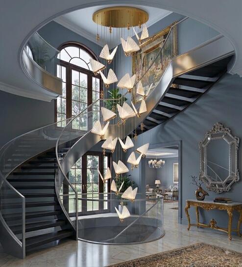 Luxury 22 Hanging Butterfly Chandelier IN BUILT LED TRIO COLOUR- (Height : 300 CM, DIAMETER : 60 CM)