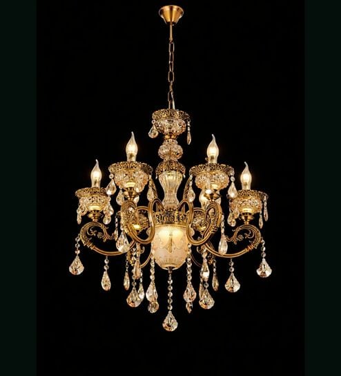 Luxury 6-Light Crystal Chandelier with Antique Gold Finish