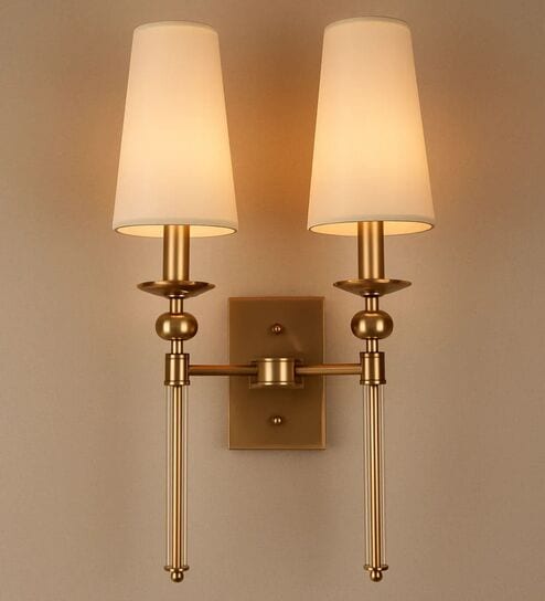 Luxury Double Arm Gold Wall Sconce with Fabric Shades