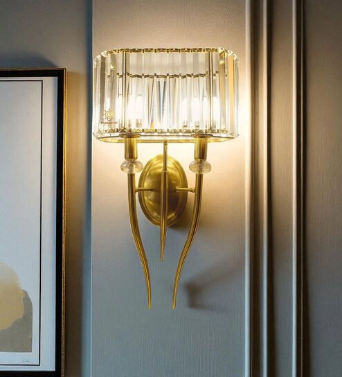 Luxury Gold Crystal Wall Light with Elegant Curved Arms