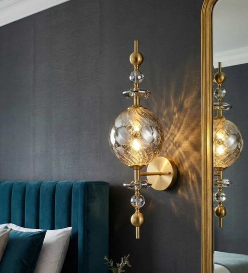 Luxury Smoke Glass Crystal Wall Light with Gold Finish