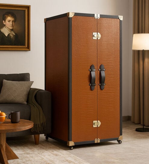 Luxury Faux Leather Bar Cabinet in Brown Colour