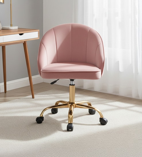Luxury Tufted Velvet Fabric Executive Chair In Pink Colour