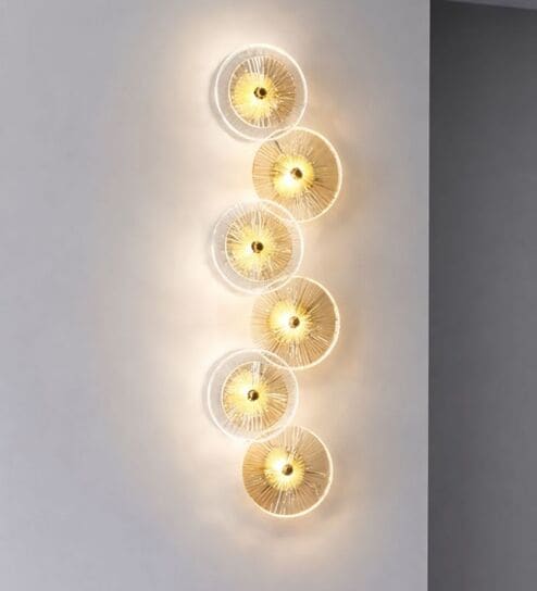 Luxury Vertical Wall Light with Textured Glass Discs & Warm LED Glow