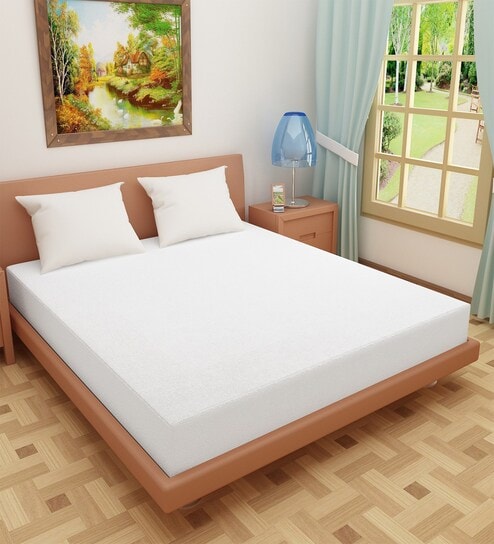 Luxury Waterproof Fitted Terry Cotton King Size (72x72) Mattress Protector in White Colour