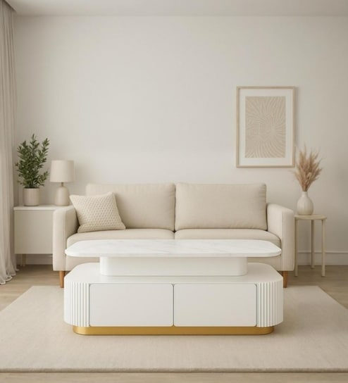 Luzelena Wooden MDF Coffee Table With Marble Top In PU & Lacquer Die Finish