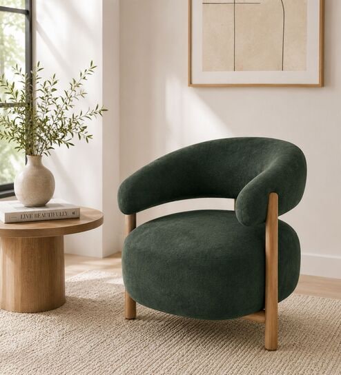 Luzia Curved White Ash Wood Chair  In Forest Green Colour
