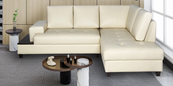 Buy Lusso Lhs L Shape Sofa In Cream Colour By Vittoria Online