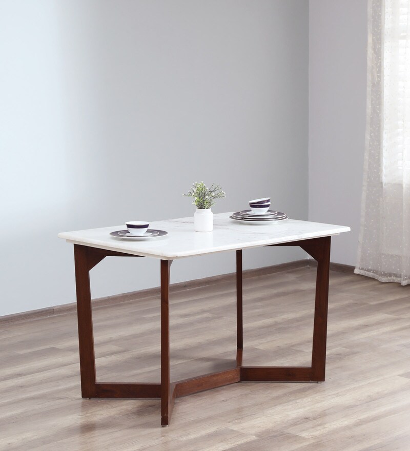 Buy Lush Solid Wood 4 Seater Dining Table in Natural Teak Wood Finish