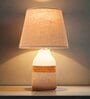 Lumia Cermaic Bedside Table Lamp for Bedroom & Living Room | White | Lamp Woven Rope Detailing with Warm Light|Convenient On/Off Switch and 2 Pin Plug | Home D cor Item