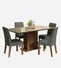 Lumine Glass Table Top 4 Seater Dining Set In Brown & Beige Finish