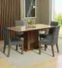 Lumine Glass Table Top 4 Seater Dining Set In Brown & Beige Finish