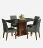 Lumine Glass Table Top 4 Seater Dining Set In Brown & Black Finish