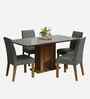 Lumine Glass Table Top 4 Seater Dining Set In Brown Finish
