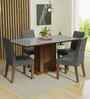 Lumine Glass Table Top 4 Seater Dining Set In Brown Finish