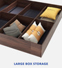 Lush Deluxe Queen Size Upholstered Bed In Light Navy Blue Colour & Walnut Finish With Box Storage