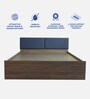 Lush Deluxe Queen Size Upholstered Bed In Light Navy Blue Colour & Walnut Finish With Box Storage