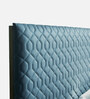 Lush Deluxe Queen Size Upholstered Bed In Light Navy Blue Colour & Walnut Finish With Box Storage
