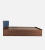 Lush Deluxe Queen Size Upholstered Bed In Light Navy Blue Colour & Walnut Finish With Box Storage